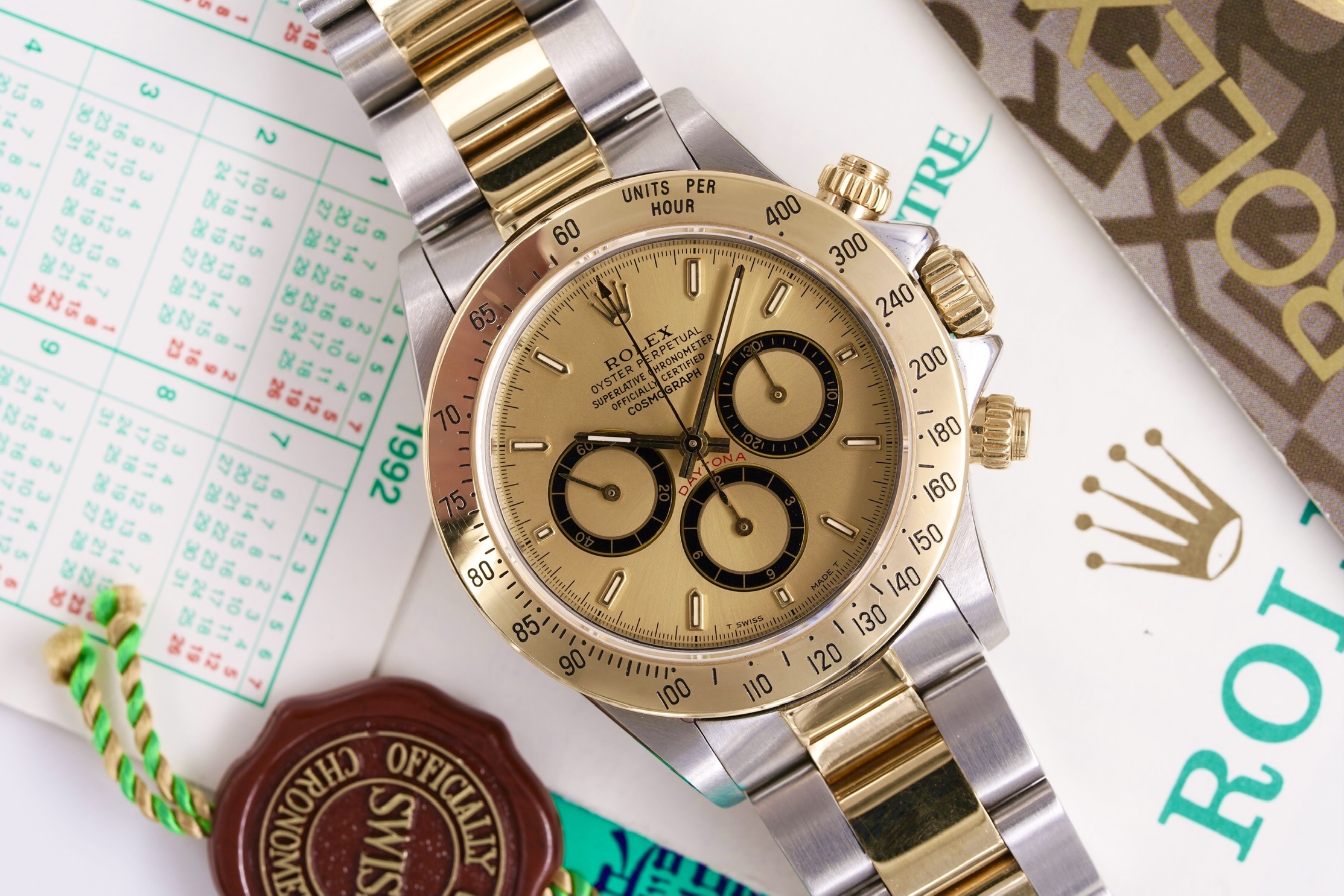 Rolex Daytona Zenith 16523 E Series Inverted Six Full Set 1991 Rolex Daytona Zenith 16523 E Series Inverted Six Full Set 1991